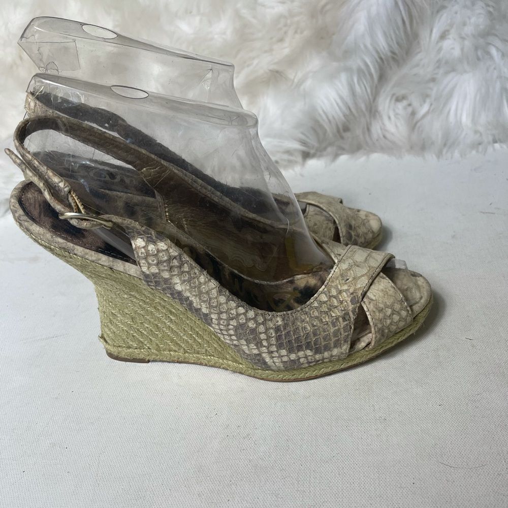 Sam Edelman leather snake skin print Espadrilles wedge sling back sandal…